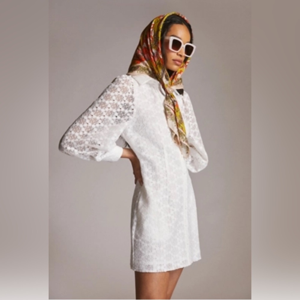 Mare Mare x Anthropologie white lace mini button-up dress